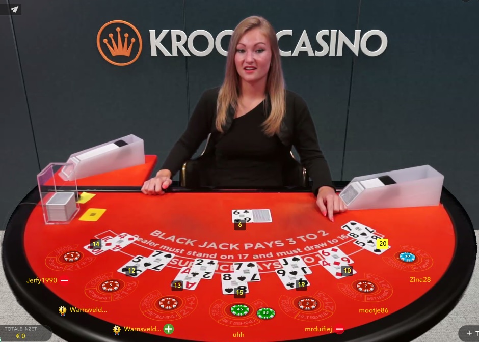 Nederlands online live blackjack speel je bij Kroon Casino en Oranje Casino